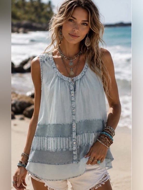 POL Tops - H116 New POL L ptp 25 Light Blue Layered Lace Sleeveless Top